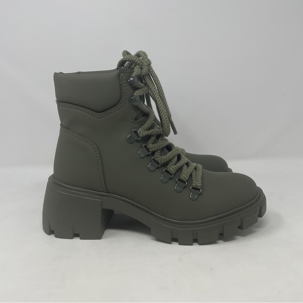 Aqua Reign Block Heel Water Resistant Platform Combat Boots in Olive Green - NWT - Picture 7 of 13